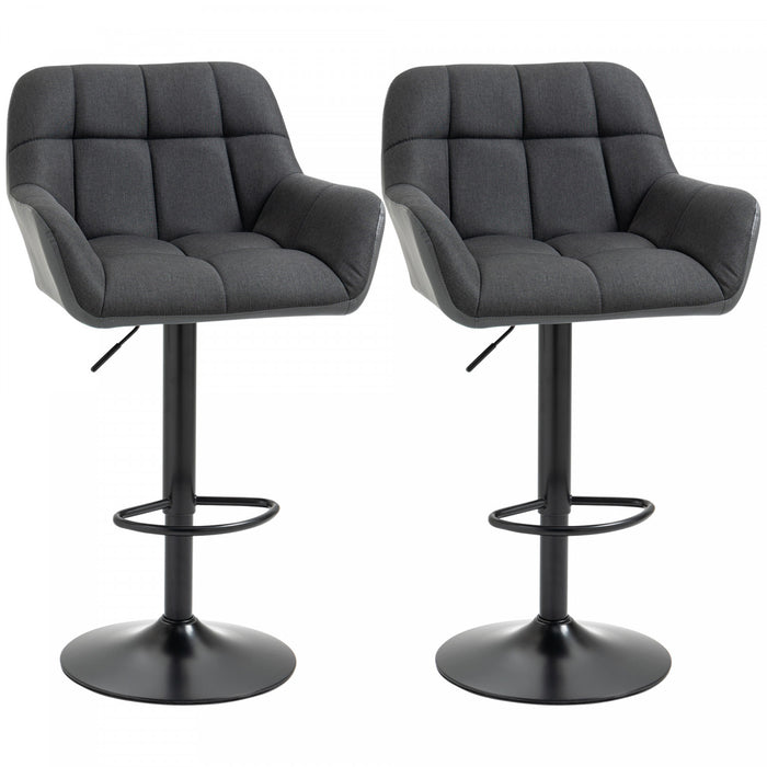 HOMCOM 2 Tabourets de Bar Reglables Pivotants Tissu Capitonne