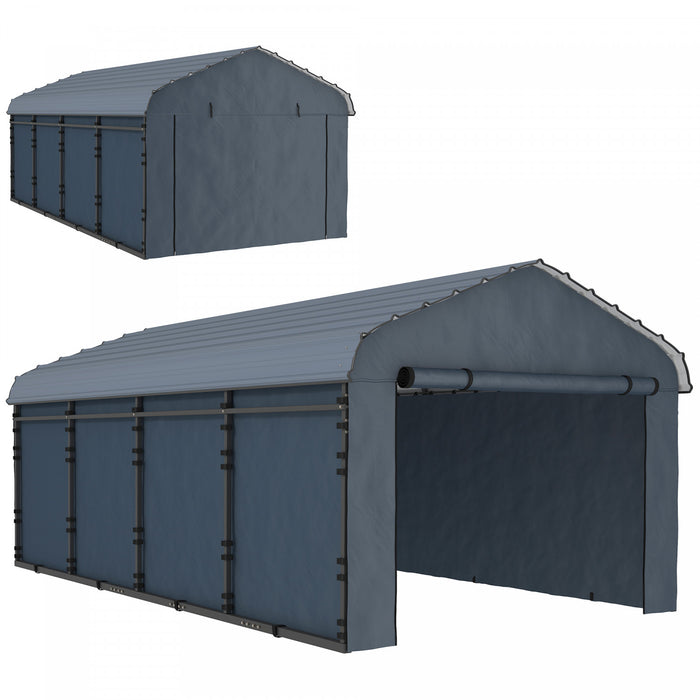Outsunny Abri D'auto 10'x15' Avec Toit En Metal, Parois Laterales Amovibles