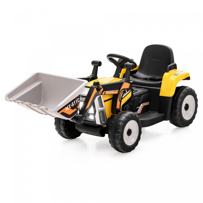 Costway Enfants Montent Sur Excavateur 12v Tracteur Electrique Rc W / Seau De Creusement Jaune