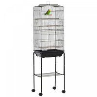 Pawhut Cage A Oiseaux Sur Roulettes Grande Voliere Detachable Cage Portable Multi-accessoires Avec M