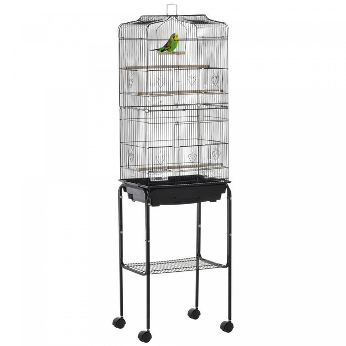 Pawhut Cage A Oiseaux Sur Roulettes Grande Voliere Detachable Cage Portable Multi-accessoires Avec Mangeoires Perchoirs Plateau Amovible Et Etagere Cage Pour Canaris Perruches Noir