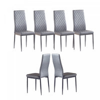  Ensemble de chaises de salle a manger modernes Ava avec motif de grille en diamant (lot de 6), cuir ignifuge et cadre en metal, gris