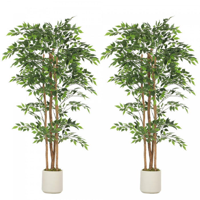 HOMCOM Faux Banians de 6pi, Ensemble de 2 Plantes Artificielles