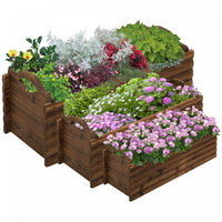 Outsunny 3 Pieces Jardiniere Sureleve En Bois Rectangulaire Avec Poignee