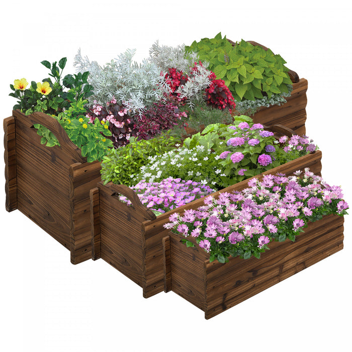 Outsunny 3 Pieces Jardiniere Sureleve En Bois Rectangulaire Avec Poignee