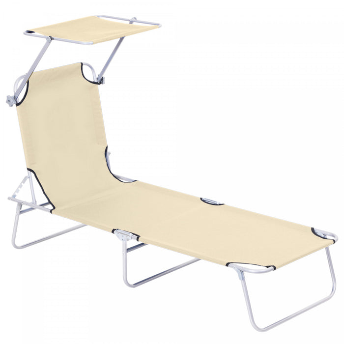 Outsunny Chaise Longue Avec Pare-soleil Pour Plage, Camping, Beige