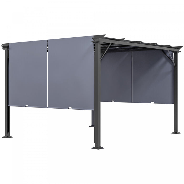 Outsunny Auvent De Pergola Retractable 10' X 12' Pour Jardin, Gris