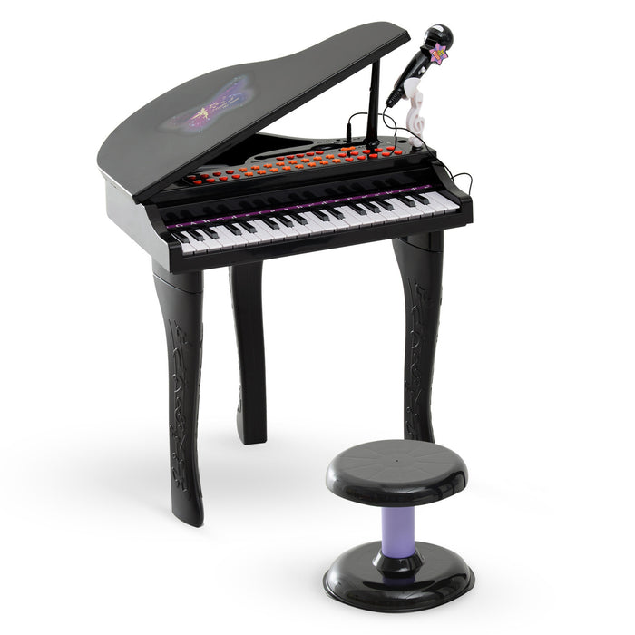 Qaba Mini Piano Musical Electronique 37 Touches Clavier Multifonction Enfants Jouet Avec Microphone Tabouret (noir)