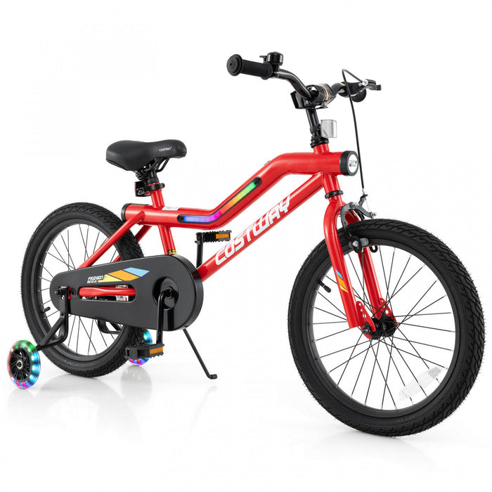 Costway 18\" Led Eclaire Velo Pour Enfants Avec Siege Reglable Coaster Frein Roues D'entrainement Rouge