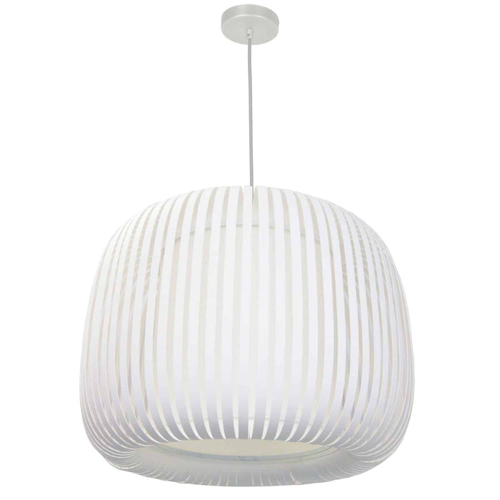 Luminaire suspendu Mia de Dainolite avec abat-jour à fentes, fini blanc et 1 ampoule