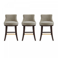 Tabouret de comptoir moderne Lucia en bois et chenille taupe - Lot de 3