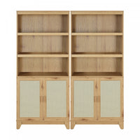 Armoire bibliotheque Sheridan style milieu du siecle 79 cm en bois naturel (7 etageres) – Lot de 2
