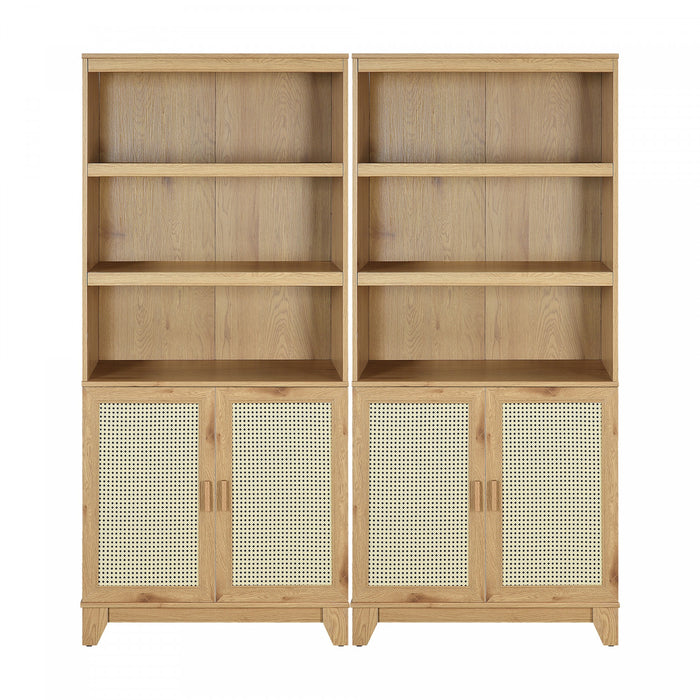 Armoire bibliotheque Sheridan style milieu du siecle 79 cm en bois naturel (7 etageres) – Lot de 2
