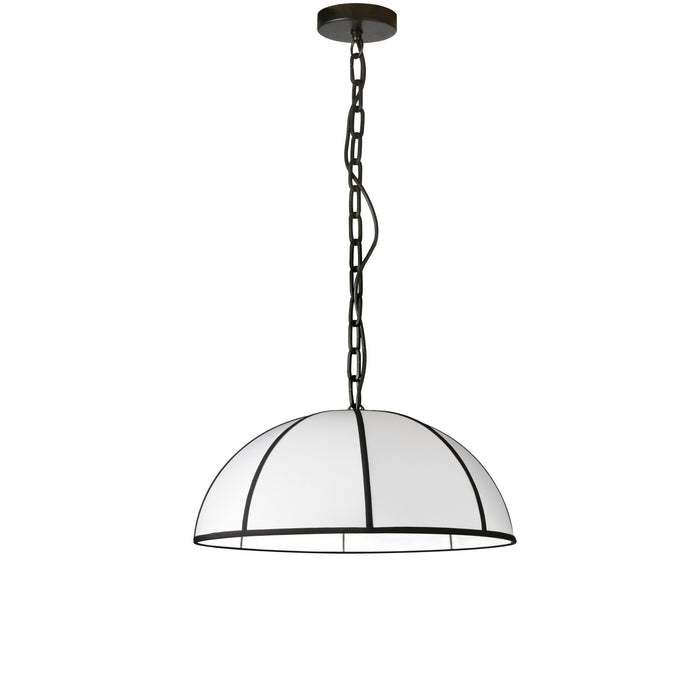 Petit luminaire suspendu Portobello de Dainolite avec abat-jour blanc, bordure noire, fini noir mat et 1 ampoule