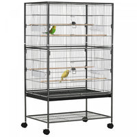 Pawhut Grande Cage A Oiseaux En Acier De 52'' Avec Support Roulant, Etagere De Rangement, Perchoir E