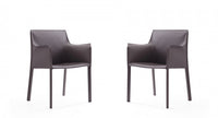Chaise laterale moderne en cuir vegetalien gris Paris - Lot de 2