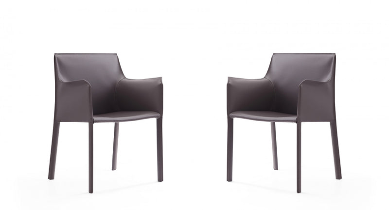 Chaise laterale moderne en cuir vegetalien gris Paris - Lot de 2