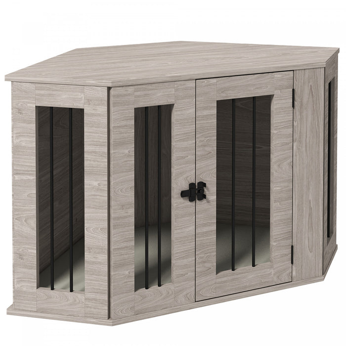 Pawhut Meuble De Cage Pour Chien, 41po Design D'angle, Porte, Serrure, Cage Pour Chien De Style Mobilier D'interieur Pour Chiens De Taille Moyenne, Marron Noyer