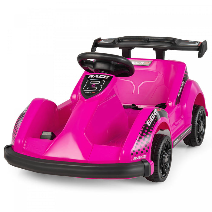 Costway 6v Batterie Alimentee Go Kart Enfants Rouler Sur 4 Roues Racer Rc W / Pare-chocs & Musique Rose