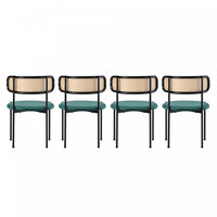  Chaises de salle a manger Mason en rotin avec pieds en metal et coussins en velours, lot de 4, vert