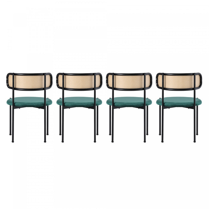 Chaises de salle a manger Mason en rotin avec pieds en metal et coussins en velours, lot de 4, vert