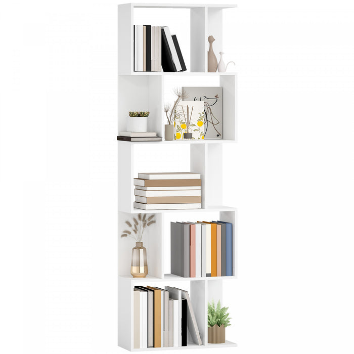 HOMCOM Bibliotheque geometrique, etagere a 5 niveaux en forme de S, blanc