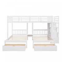  Lit Superpose Triple Simple Claire En Bois Massif Avec Tiroirs Et Barrieres De Securite - Blanc
