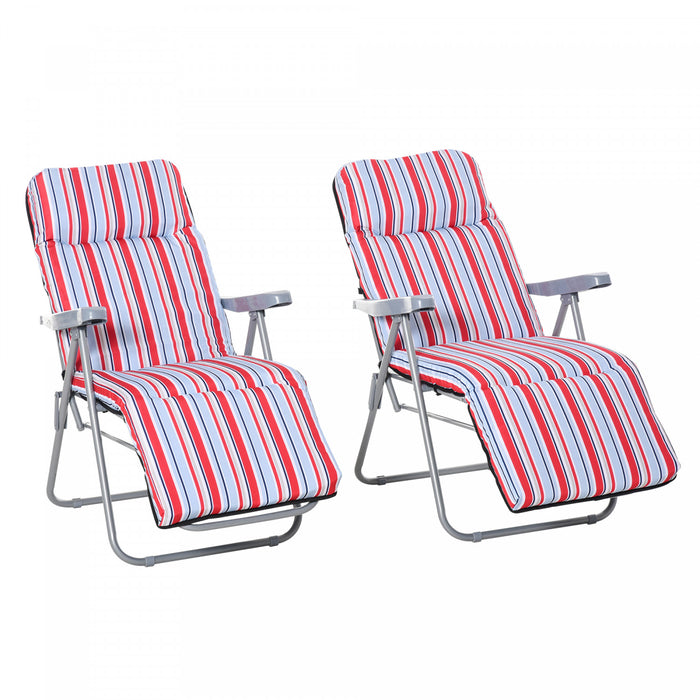 Outsunny Lot De 2 Chaises Longues De Jardin, Fauteuil Inclinable, Rouge