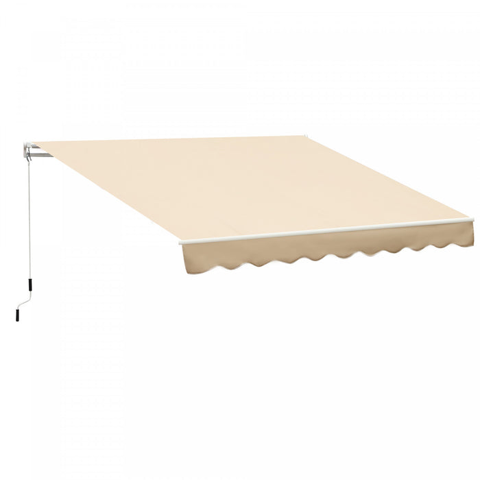 Outsunny Auvent De Patio Retractable Manuel De 10 X 8 Pieds Pare-soleil Resistant A L'eau Terrasse Exterieure Fenetre Porte Auvent Abri Cadre En Aluminium Beige