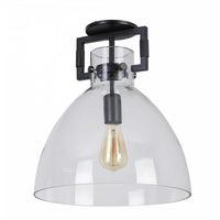 Plafonnier semi-affleuré Liberty de Dainolite en verre transparent, avec fini noir mat et 1 ampoule incandescente
