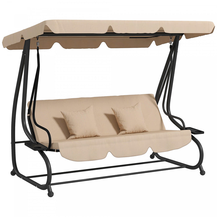 Outsunny Balancoire D'exterieur A 3 Places Avec Auvent, Marron Clair