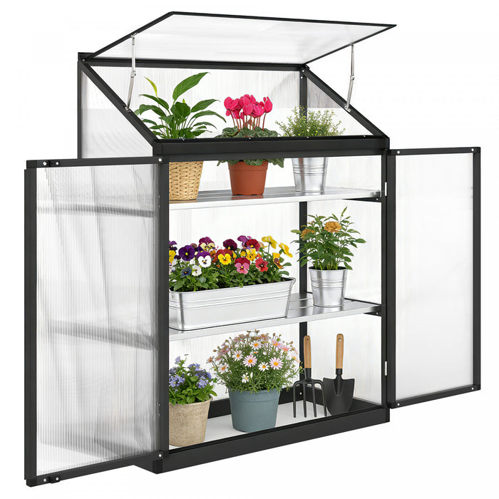 Outsunny Serre en polycarbonate avec ventilation et portes, noir