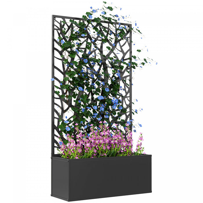 Outsunny Lit de jardin sureleve avec panneau d'intimite jardiniere en metal
