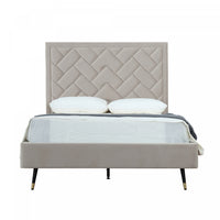  Lit double moderne Crosby en velours capitonne coloris grege