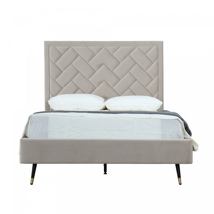 Lit double moderne Crosby en velours capitonne coloris grege