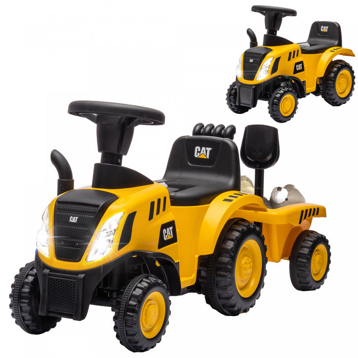 Qaba Tracteur Autoporte Caterpillar Sous Licence Pour Enfants Avec Pelle, Remorque, Voiture De Construction Sans Puissance Pour Les Tout-petits De 18 A 36 Mois, Jaune