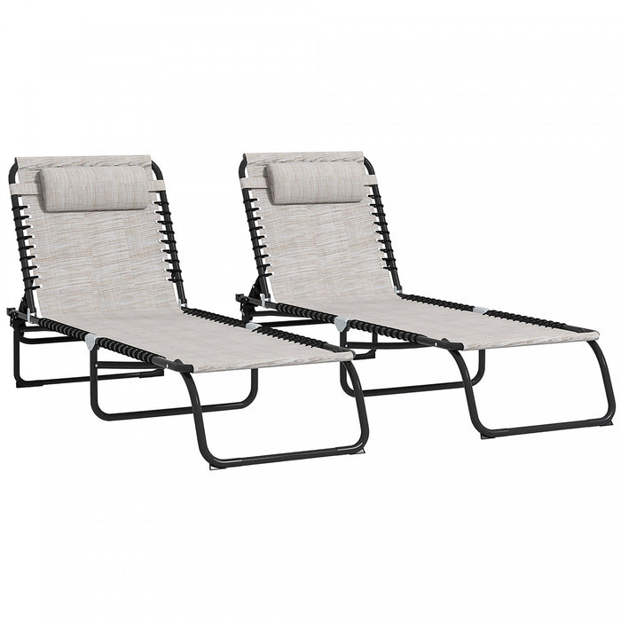 Outsunny 2 Chaises Longues Pliantes, Chaises Longues Avec Appui-tete, Creme