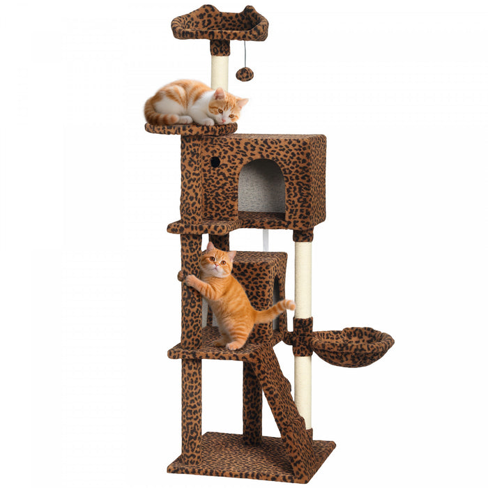 63 Inch Cat Tree with Sisal Scratching Posts, Leopard Print