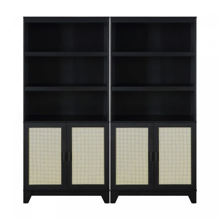 Armoire bibliotheque Sheridan style milieu du siecle 79 cm en noir (7 etageres) – Lot de 2