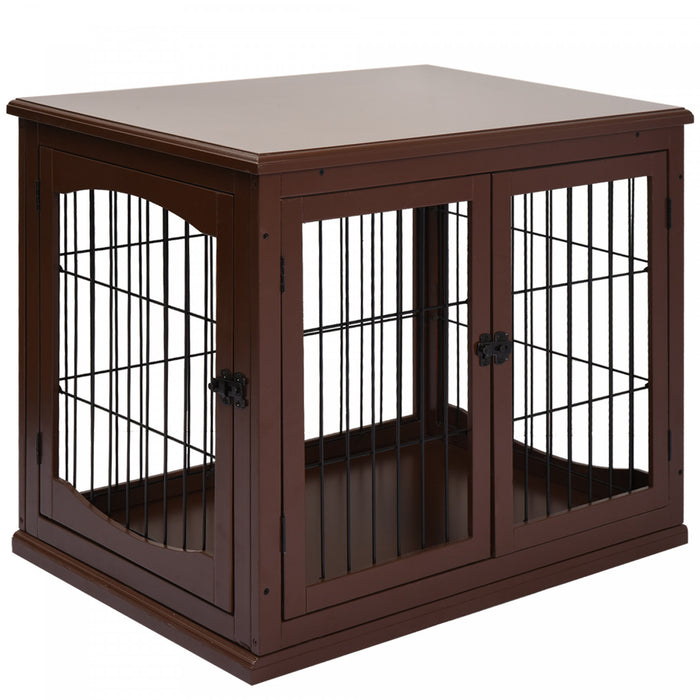 Pawhut Cage A Chien Decorative De 26\" En Bois Avec Double Porte D'entree Et Design Simple Et Moderne, Marron