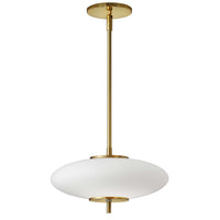 Luminaire suspendu Maddie de Dainolite en verre blanc opale, avec fini laiton vieilli et ampoule à DEL de 16 W