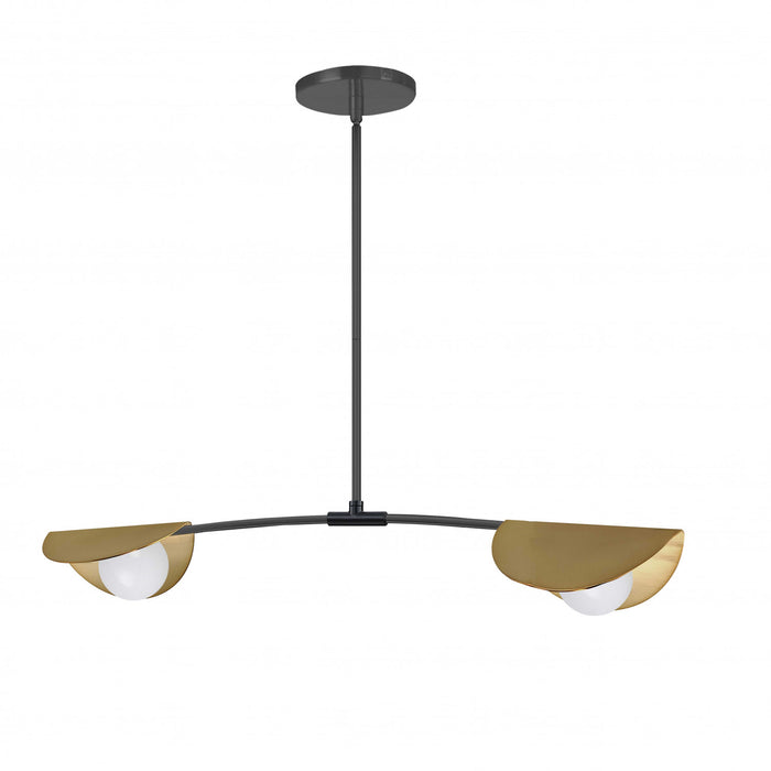 Luminaire suspendu horizontal Emma de Dainolite en verre blanc, avec fini noir mat et laiton vieilli, et 2 ampoules