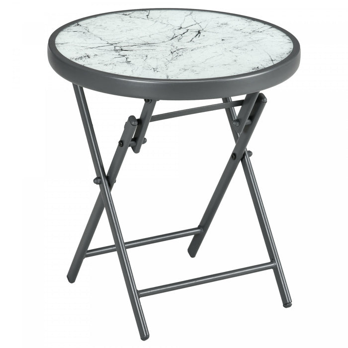 Outsunny Table Pliante D'exterieur Avec Plateau En Verre Trempe, Blanc