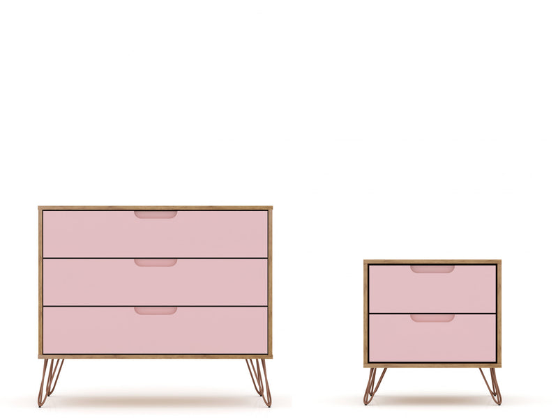 Ensemble de commodes 2 pieces Rockefeller style milieu du siecle en rose
