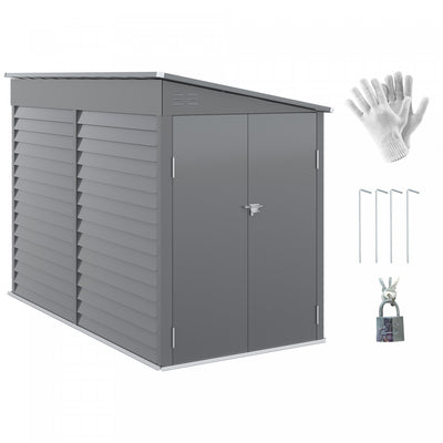 Outsunny 4.6' X 9' Metal Outdoor Storage Shed With Lockable Doors Grey