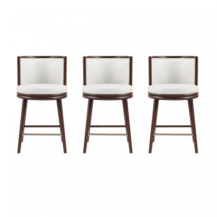 Tabouret de comptoir moderne en bois et tissu Evalyn, blanc - Lot de 3