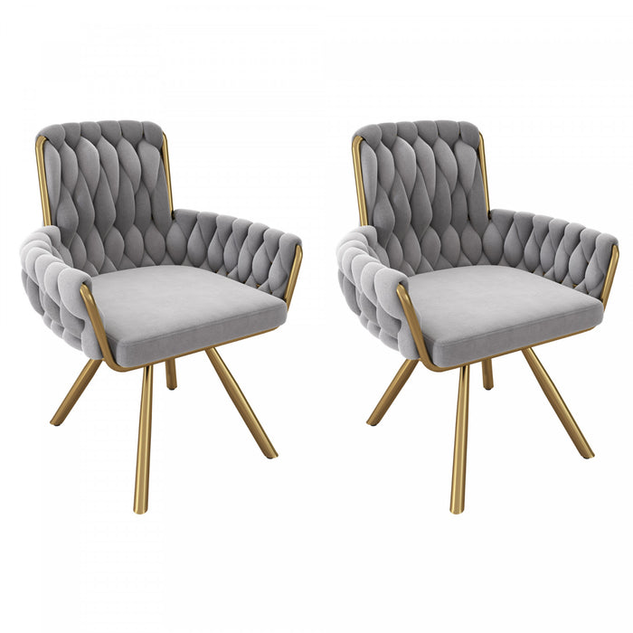 Chaises de salle a manger pivotantes Timothy en velours avec revetement capitonne et pieds en metal, lot de 2, gris