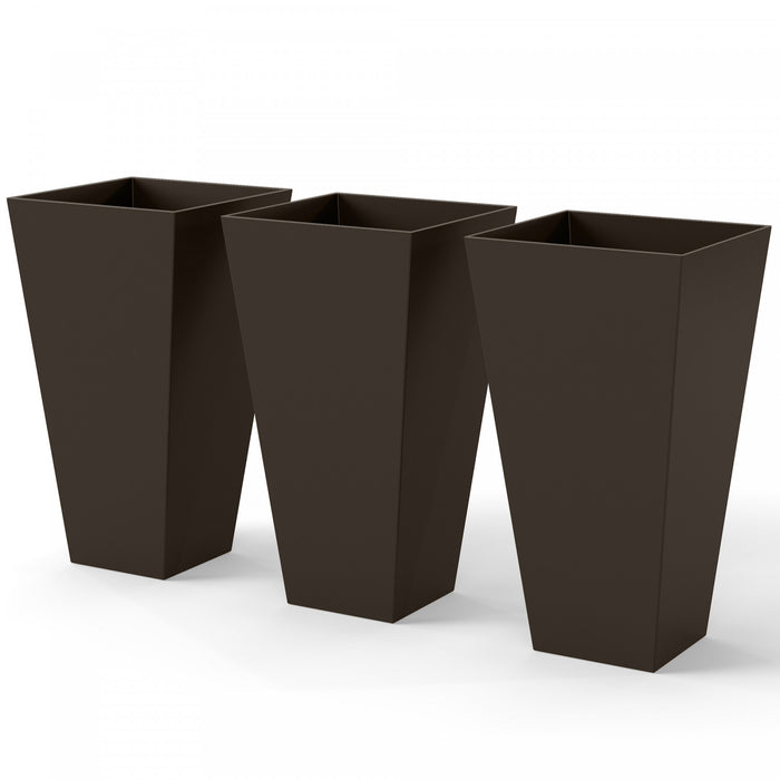 Outsunny Pots de fleurs en plastique de 28\", lot de 3 pots de fleur, marron