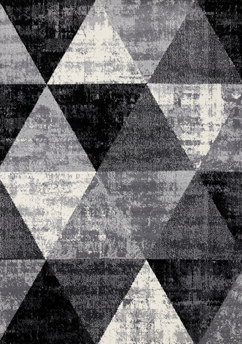 Tapis Covington triangle geometrique noir blanc gris vieilli, 7'10\" x 10'6\"