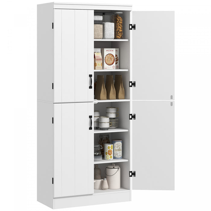 HOMCOM Armoire Garde-Manger Cuisine 6 Niveaux 4 Portes Blanc